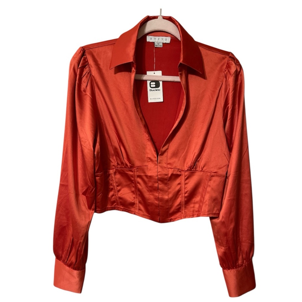 HYFVE Collared Satin Cropped Blouse Burnt Orange Size Medium